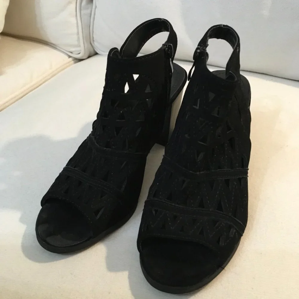 Top Moda Black Block Heel Peep Toe size 7.5 - Picture 2 of 5